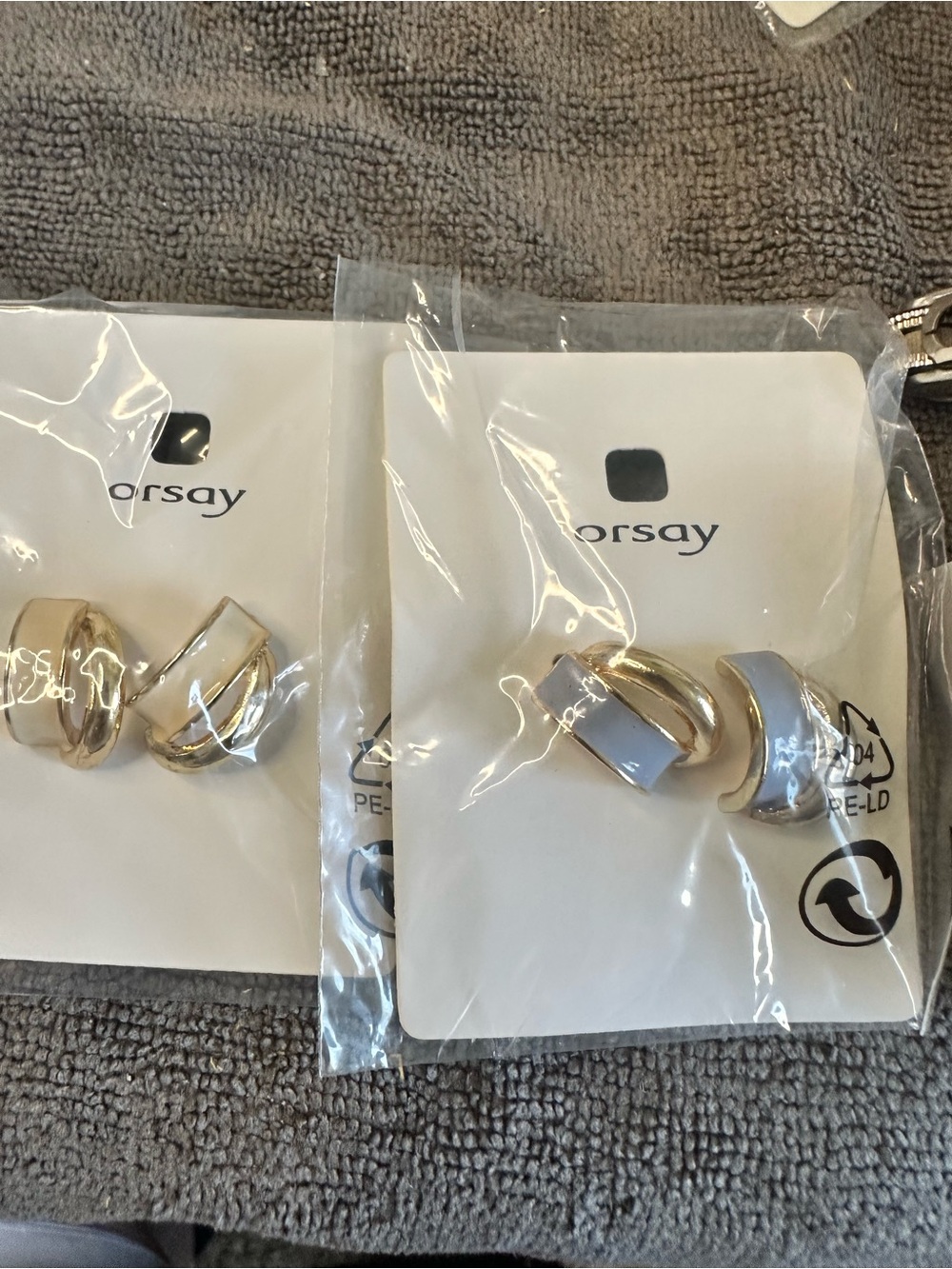 Orsay Gold Hoop Earrings with Light Blue Enamel Accent